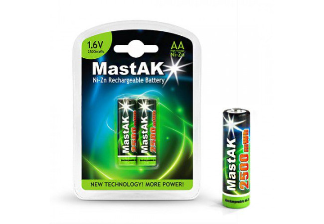 Комплект аккумуляторів AA з зарядним Ni-Zn Mastak 2500mWh